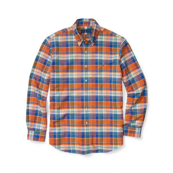 Orange/Blue Classic Fit Plaid Cotton Shirt Big & Tall 1