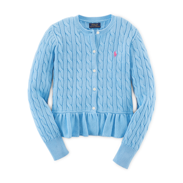 Sutton Blue Cable Cotton Peplum Cardigan Girls 7-16 1