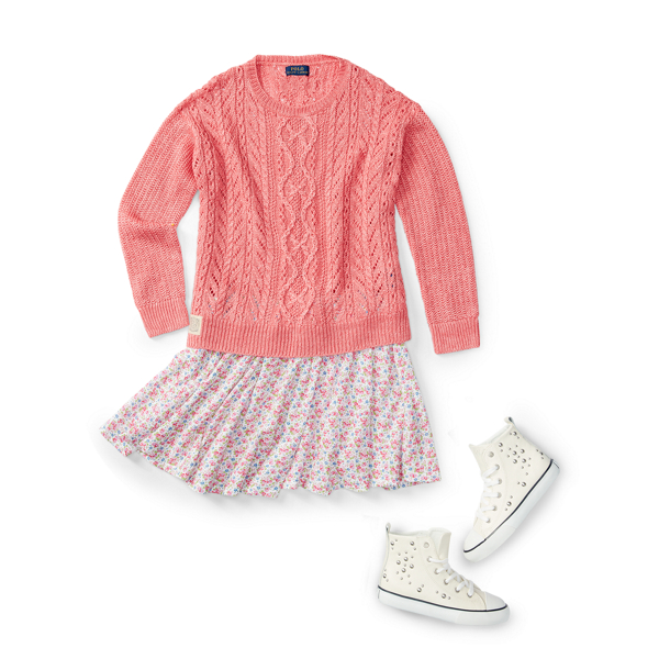 Warm White/Pink Multi Floral Cotton-Blend Skirt Girls 7-16 2