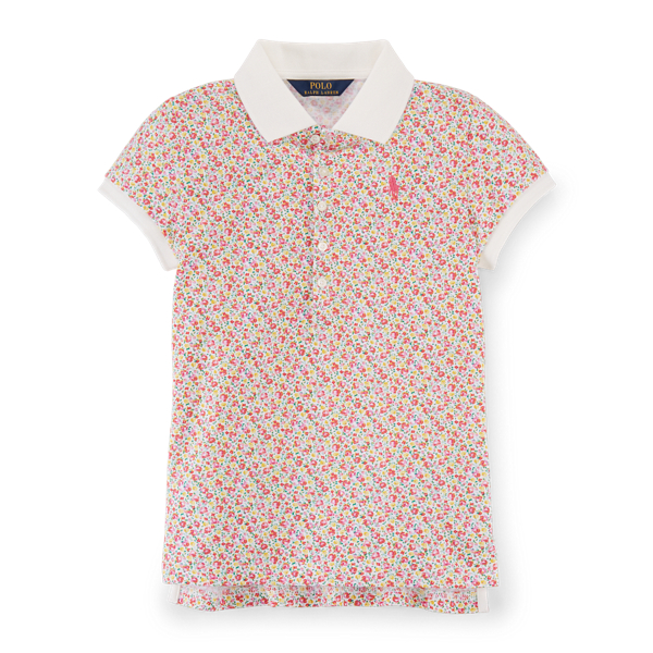 White/Pink Multi Floral Cotton Polo Shirt Girls 7-16 2