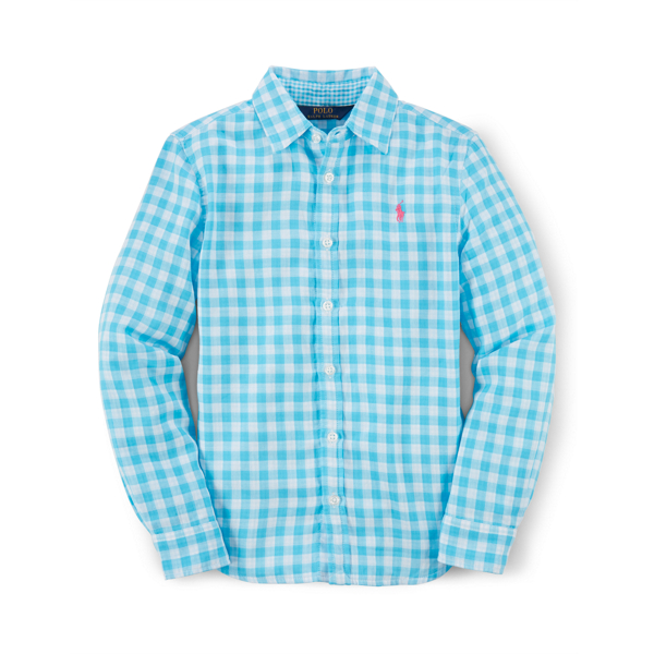Blue/White Multi Gingham Cotton Shirt Girls 7-16 2