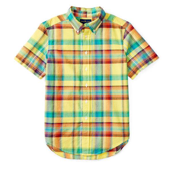 Spring Yellow Plaid Cotton Cap-Sleeve Shirt Girls 7-16 1
