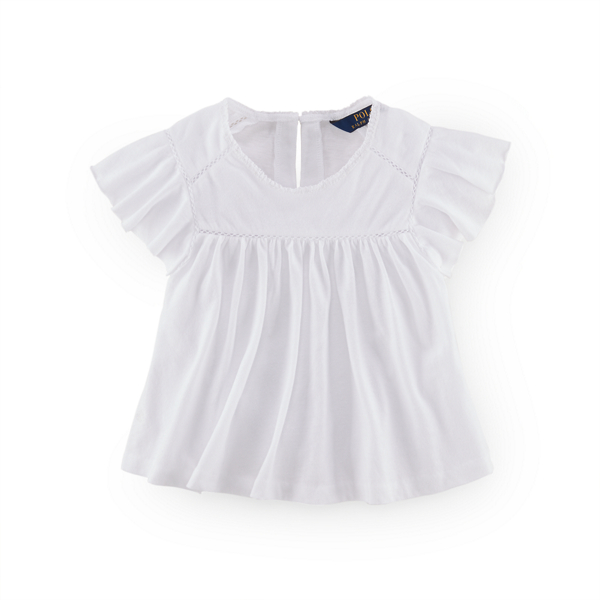 White Ruffled Cotton-Blend Top Girls 2-6x 1