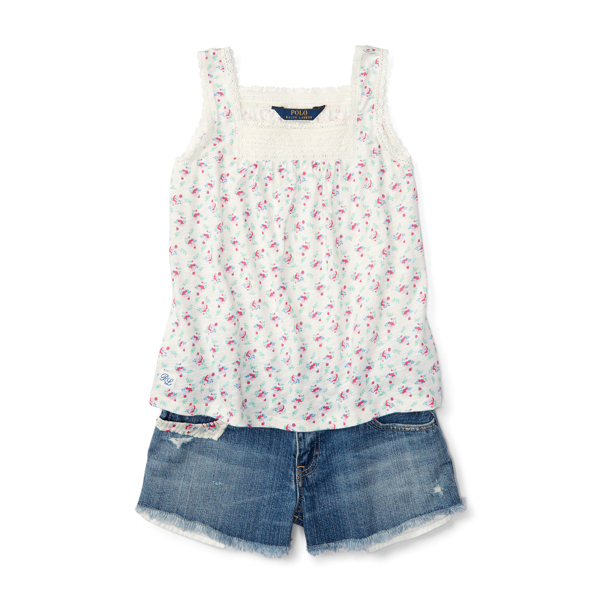 Cream/Pink/Multi Floral Cotton Tank Girls 2-6x 2