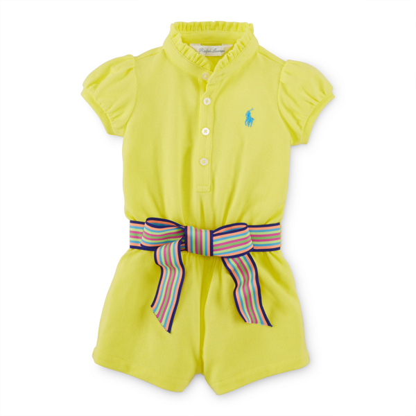Yellow Flash Stretch Cotton Polo Romper Baby Girl 2