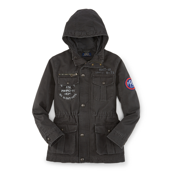 Faded Black Canvas Cotton Twill Military Jacket Boys 8-20 1