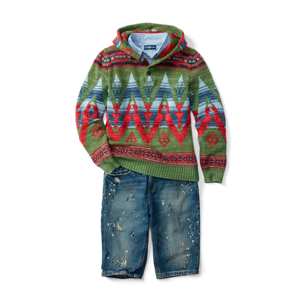 Green Multi Southwestern Cotton Sweater Boys 2-7 2
