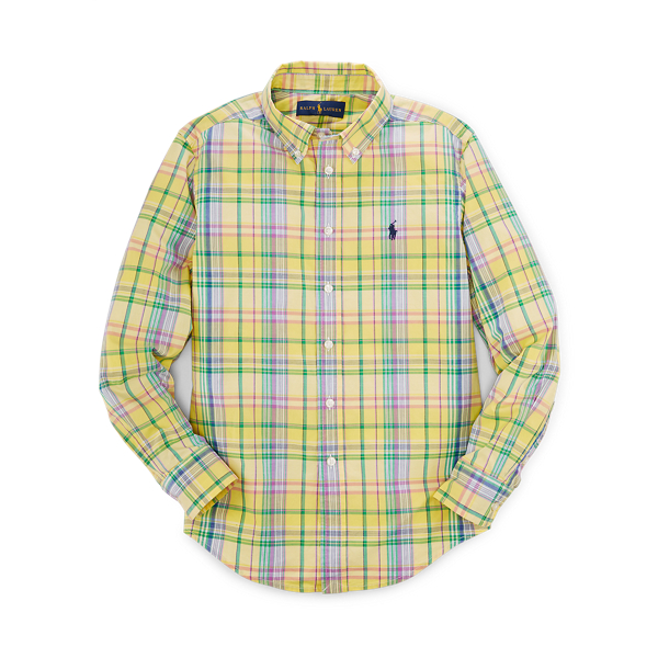 Yellow Multi Plaid Cotton Oxford Shirt Boys 8-20 1