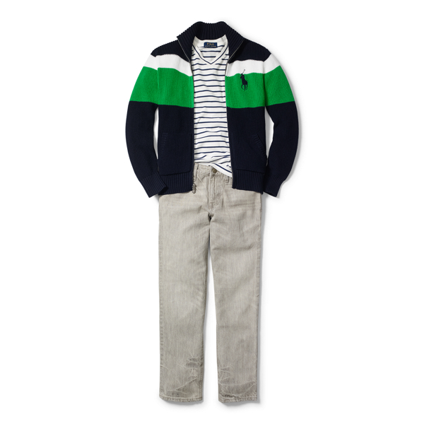 Dove Grey Heather Multi Striped Cotton Sweater Boys 2-7 4