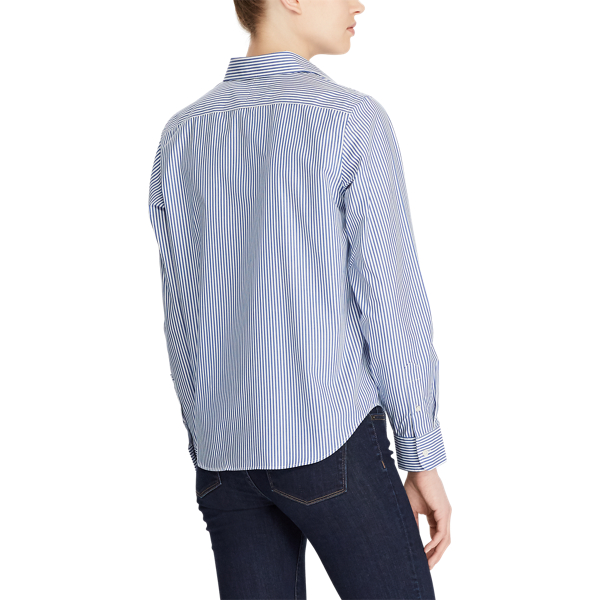 Blue/White Easy Care Striped Cotton Shirt Lauren 4
