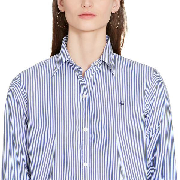 Blue/White Easy Care Striped Cotton Shirt Lauren 5