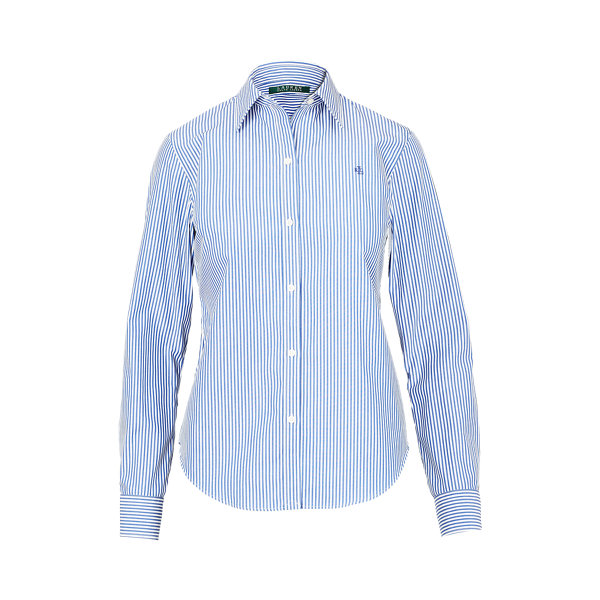 Blue/White Easy Care Striped Cotton Shirt Lauren 1