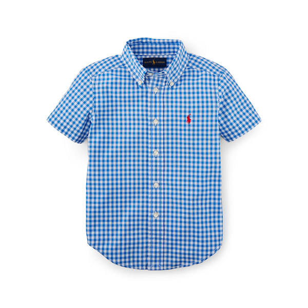 Light Blue Multi Gingham Cotton Poplin Shirt Boys 2-7 1