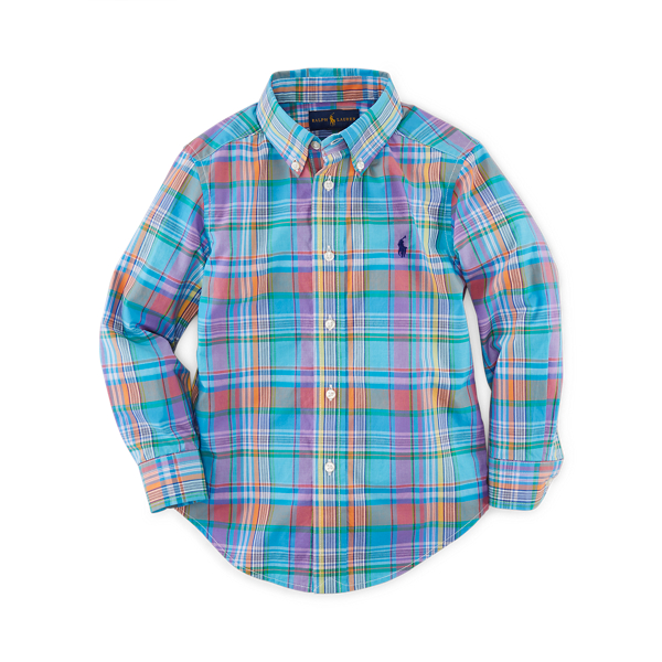 Yellow Multi Plaid Cotton Oxford Shirt Boys 2-7 1