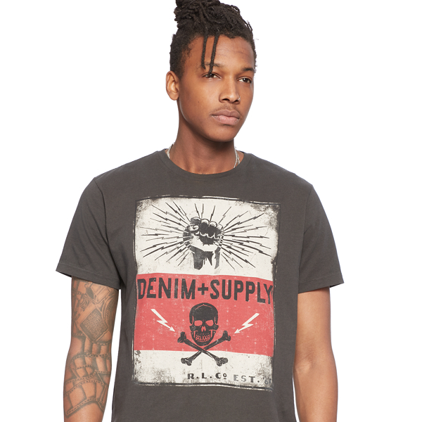 Faded Black Canvas Cotton Jersey Graphic Tee Polo Denim & Supply 3