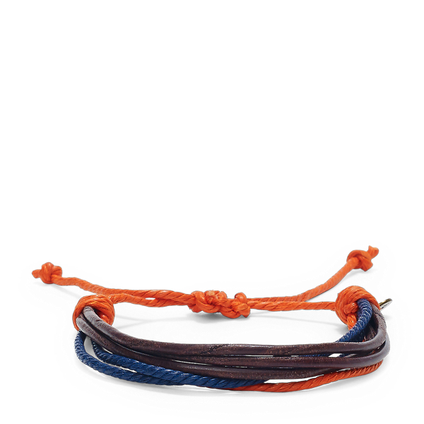 Chocolate/Navy/Orange Leather-Cotton Wrist Strap Polo Ralph Lauren 1