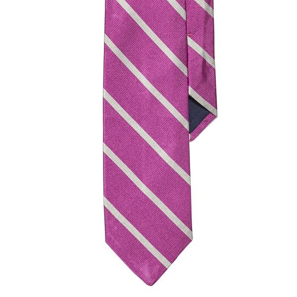 Hot Pink/White Striped Silk Repp Tie Polo Ralph Lauren 1