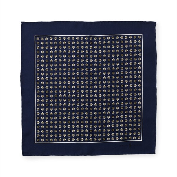 Navy/Yellow Silk Foulard Pocket Square Polo Ralph Lauren 2