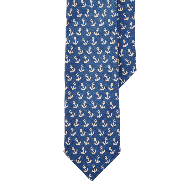 Anchor-Print Linen Tie