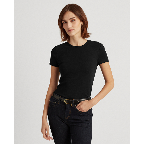 Black Cotton Short-Sleeve Tee Lauren 1