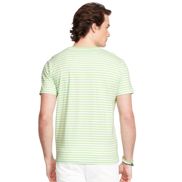 Nantucket Lime/White Striped Cotton V-Neck T-Shirt Polo Ralph Lauren 2