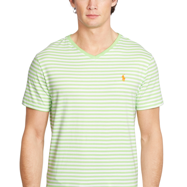 Nantucket Lime/White Striped Cotton V-Neck T-Shirt Polo Ralph Lauren 3