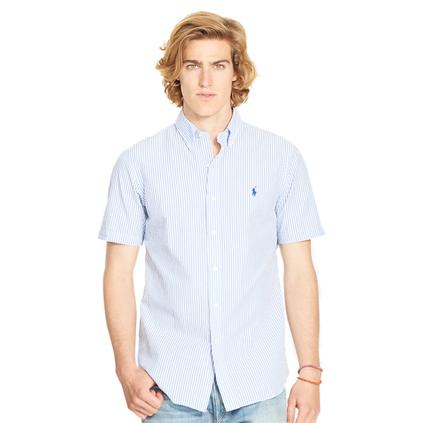 Faded Blue/White Classic Fit Seersucker Shirt Polo Ralph Lauren 1