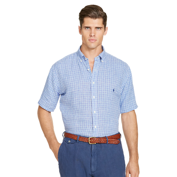 Navy/Medium Blue Classic Fit Linen Shirt Big & Tall 1
