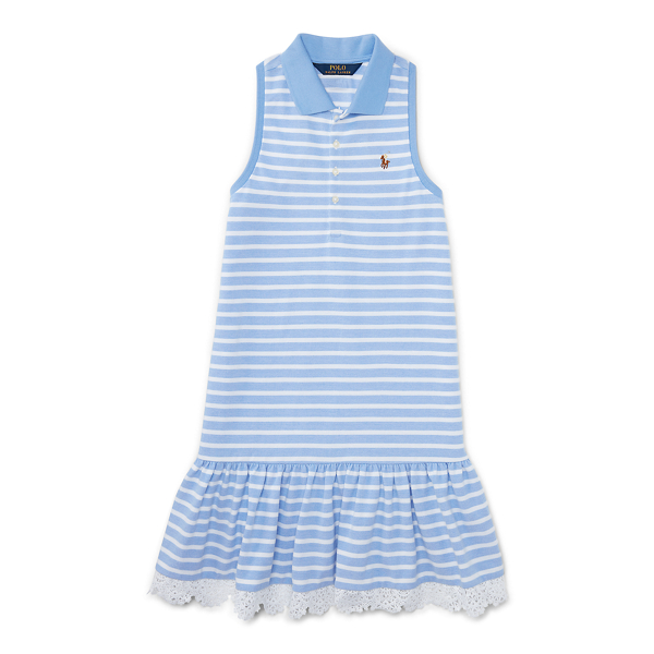 Harbor Island Blue/White Lace-Trim Cotton Polo Dress Girls 7-16 1