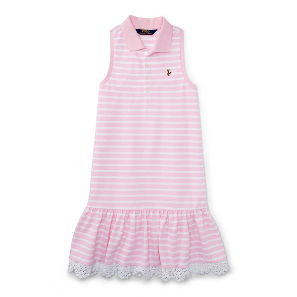 Carmel Pink/White Multi Lace-Trim Cotton Polo Dress Girls 2-6x 1