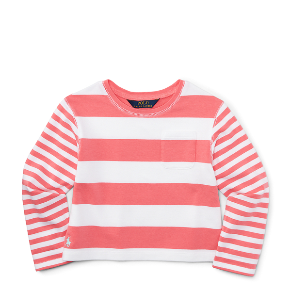 Sunrise Pink/White Striped French Terry Top Girls 2-6x 1