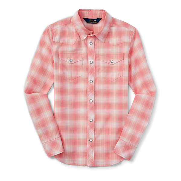 Pink/Cream Cotton Madras Western Top Girls 2-6x 1