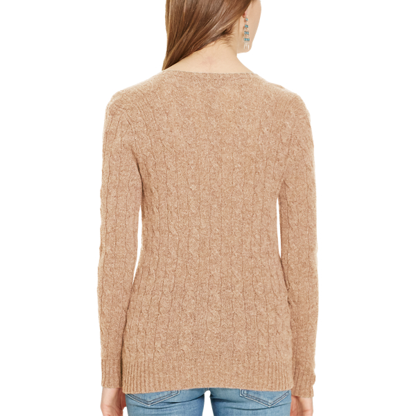 Dark Beige Heather Cable-Knit Wool V-Neck Sweater Polo Ralph Lauren 2