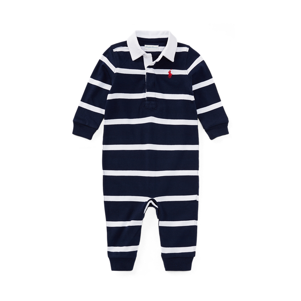 Refined Navy Multi Striped Cotton Jersey Rugby Coverall Baby Boy 1