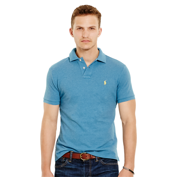 Marine Heather Slim Fit Mesh Polo Shirt Polo Ralph Lauren 1