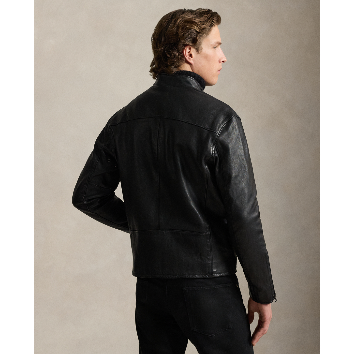 Мужская куртка Polo Ralph Lauren The Brooklands Leather Café Racer, цвет: Чёрный — фото 2