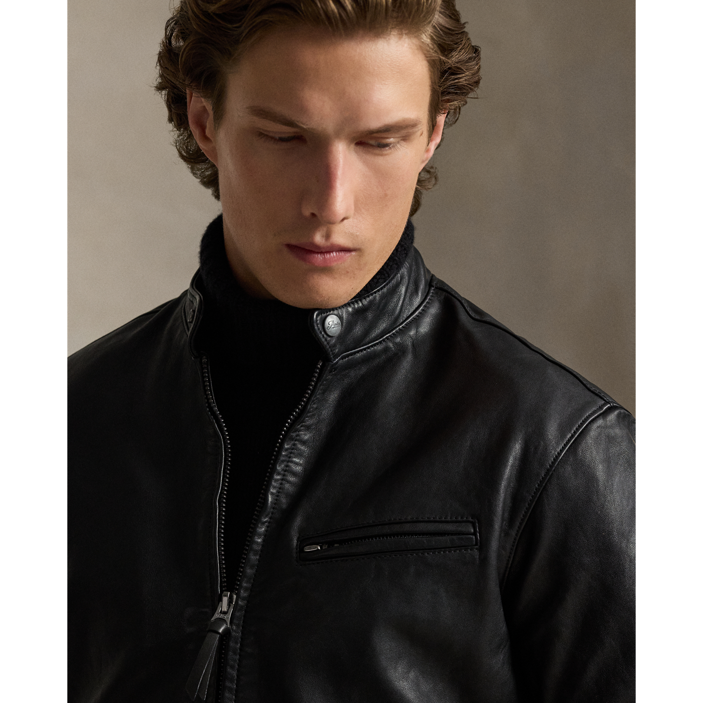 Мужская куртка Polo Ralph Lauren The Brooklands Leather Café Racer, цвет: Чёрный — фото 3
