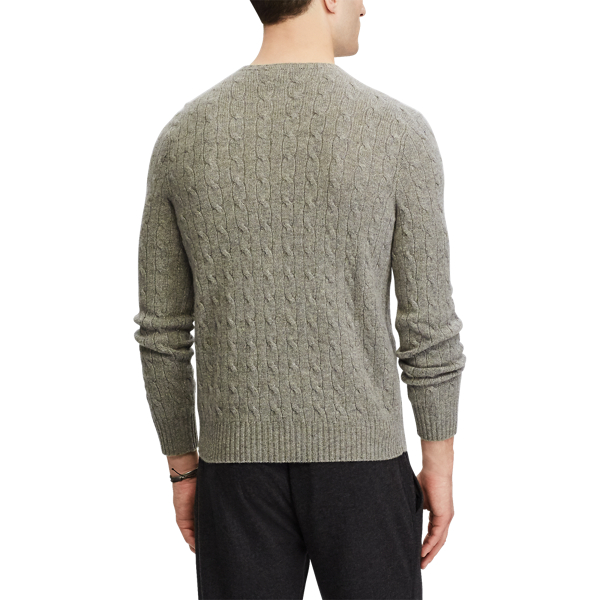 Fawn Grey Heather Cable-Knit Cashmere Sweater Polo Ralph Lauren 4