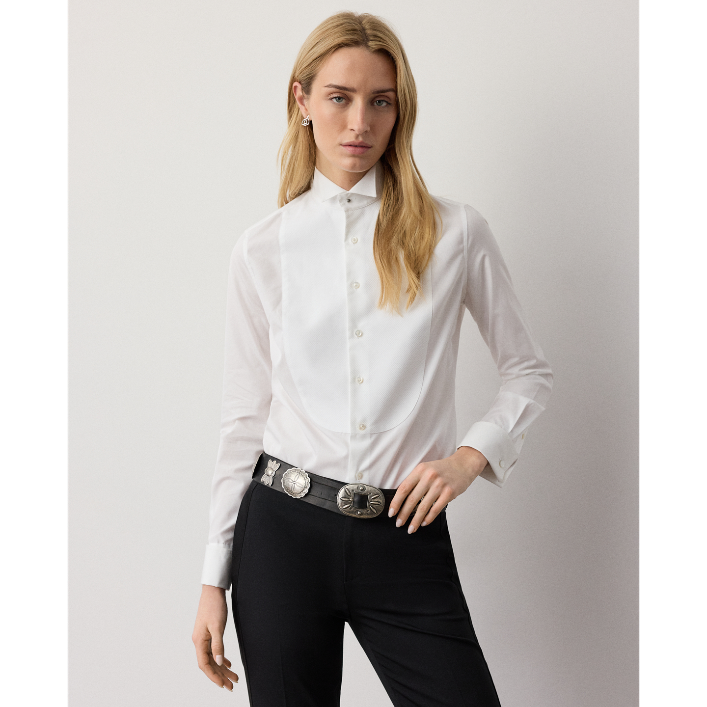Женская рубашка Ralph Lauren Cotton Broadcloth Tuxedo, цвет: Белый — фото 5