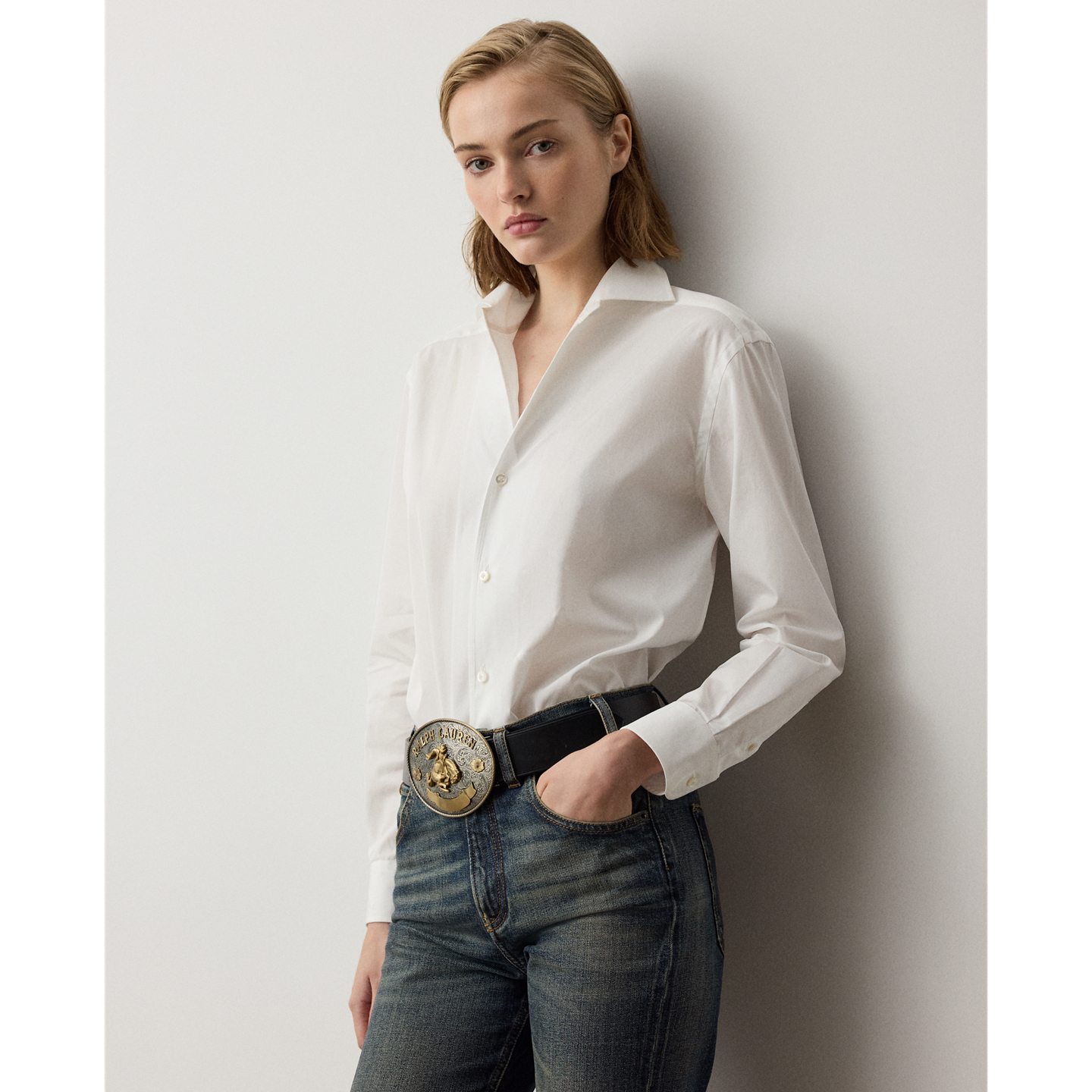 Женская рубашка Ralph Lauren Charmain Slim Fit Stretch Poplin, цвет: Белый — фото 4