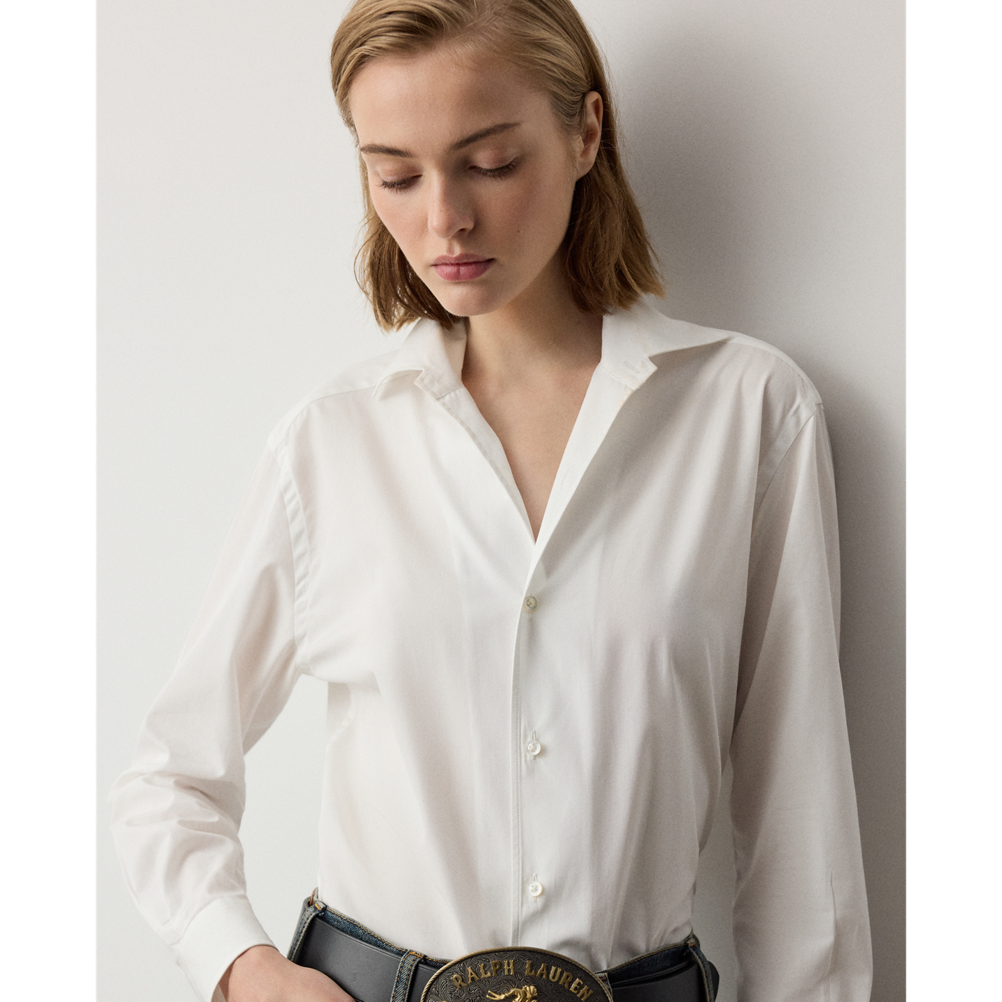 Женская рубашка Ralph Lauren Charmain Slim Fit Stretch Poplin, цвет: Белый — фото 3