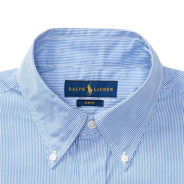 1025c Blue/White Slim-Fit Poplin Dress Shirt Polo Ralph Lauren 3