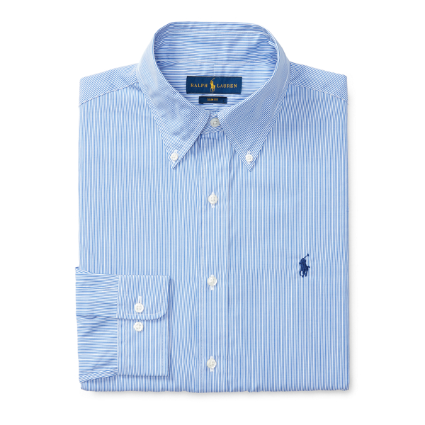 1025c Blue/White Slim-Fit Poplin Dress Shirt Polo Ralph Lauren 4