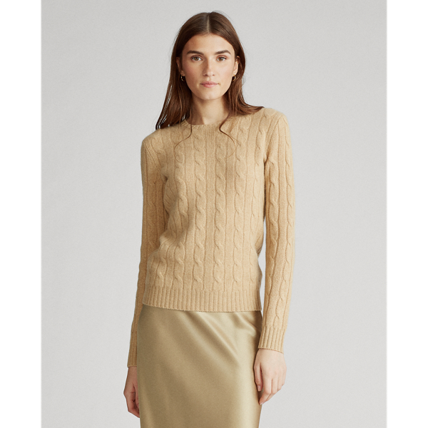 Camel Melange OLD Cable-Knit Cashmere Sweater Polo Ralph Lauren 1