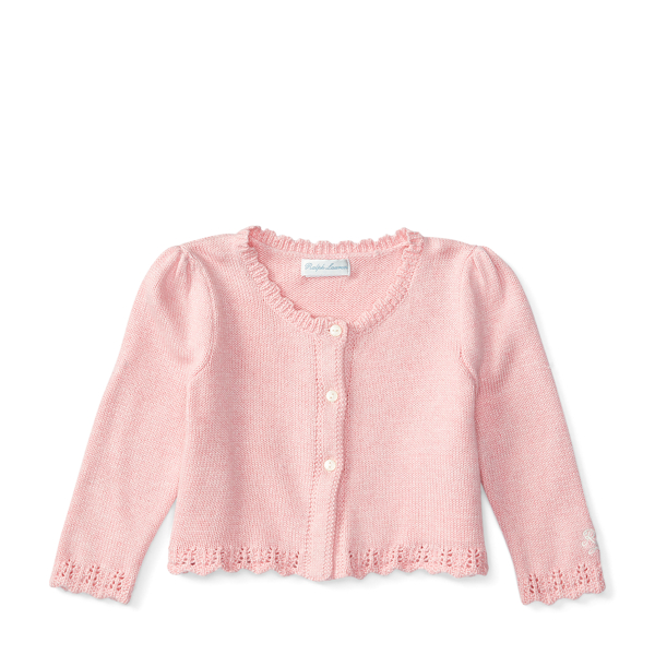 Preppy Pink Heather Puffed-Sleeve Cotton Cardigan Baby Girl 1