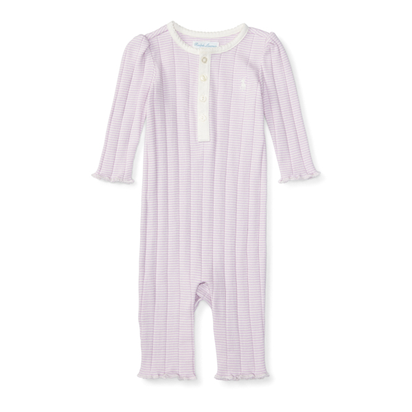 Mosaic Purple Striped Pointelle Coverall Baby Girl 1