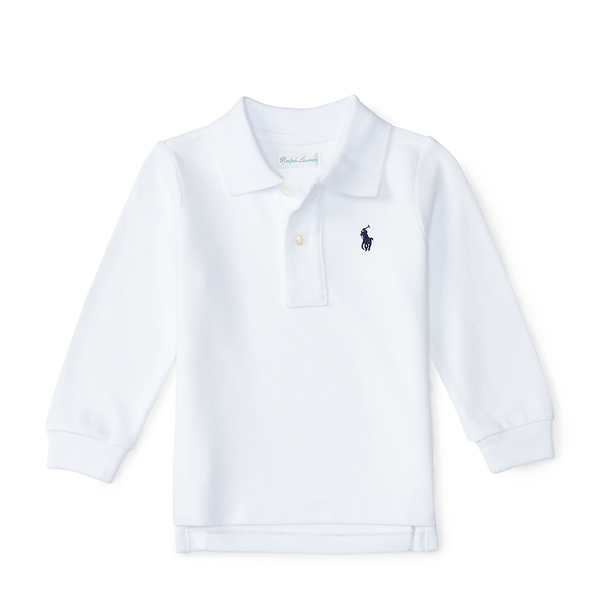 White Cotton Mesh Long-Sleeve Polo Baby Boy 1