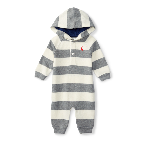 Essex Cream/Grey Heather Striped Cotton Terry Coverall Baby Boy 1