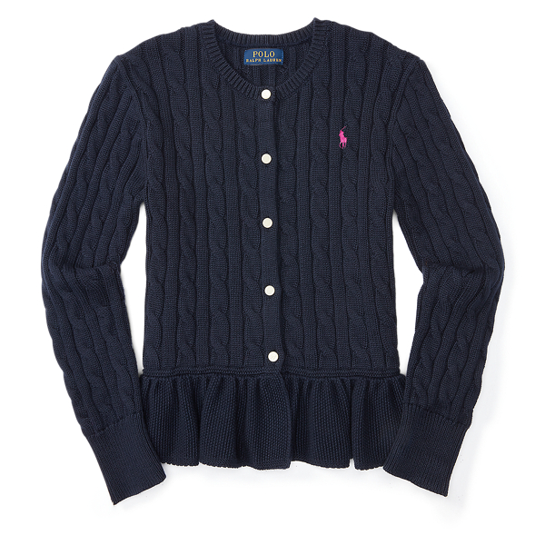 Hunter Navy Combed Cotton Peplum Cardigan Girls 7-16 1