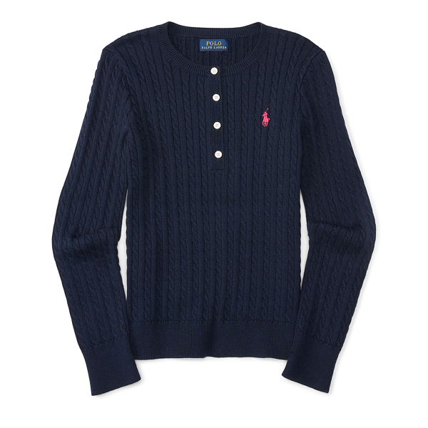 Hunter Navy Combed Cotton Cable Henley Girls 7-16 1